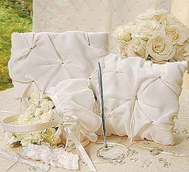 The little things: toasting flutes, guestbook, ring bearer pillow, flower girl basket, cake servers.