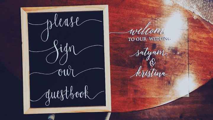 Guestbook sign and welcome sign. Welcome sign isn't done yet :)