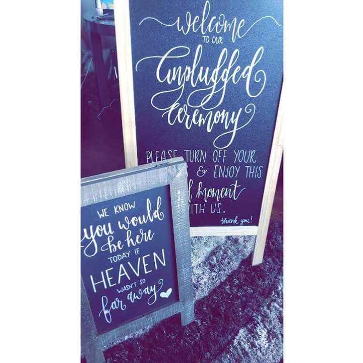 Memorial table sign and unplugged ceremony sign