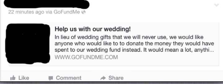 Go fund me for a wedding? UPDATE: it got worse!