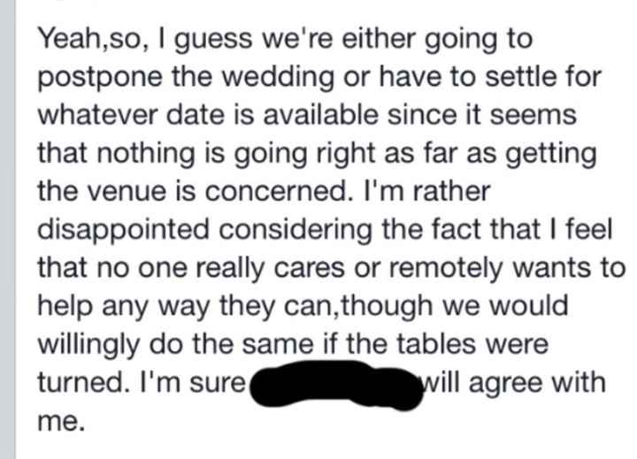 Go fund me for a wedding? UPDATE: it got worse!
