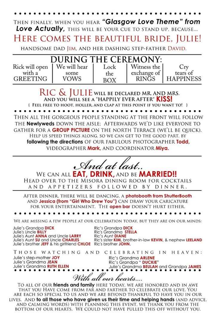 Programs for a destination wedding