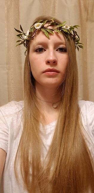 Trial #3 w/ lip gloss & headpiece