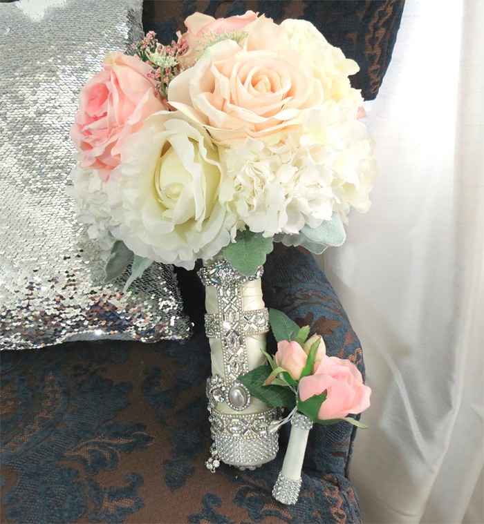 Glam rhinestone bouquet shown and one  of the bouts