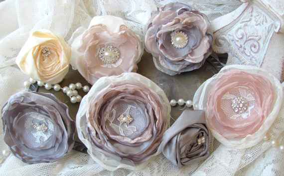 Satin and Lace Fabric Jeweled flowers