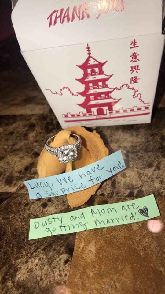 We got engaged in Northern California, so had custom fortune cookies made to tell my 7 year old daug