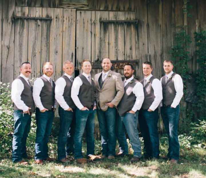 Groomsmen in jeans and vests hotsell