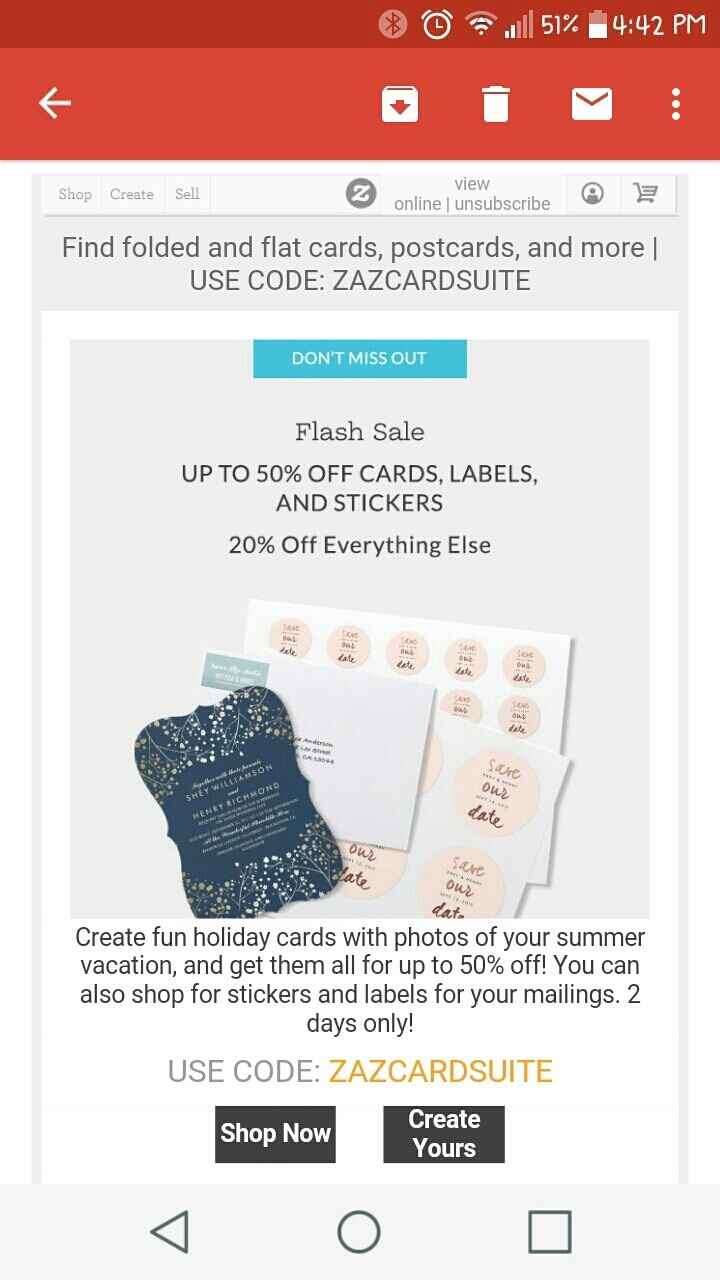 PSA.....Zazzle is having 50% off Invitations & more !!!!
