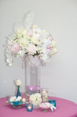 My DIY Centerpieces that I made ~ Vintage, romantic, LOVELY w/ roses, Phalaenopsis orchids, peonies,