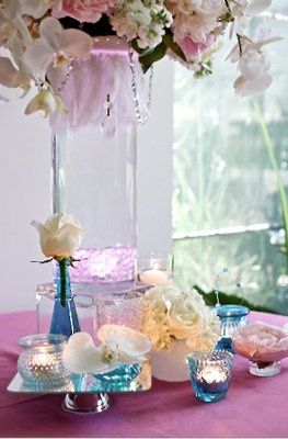 My DIY Centerpieces that I made ~ Vintage, romantic, LOVELY w/ roses, Phalaenopsis orchids, peonies,