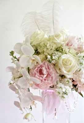 My DIY Centerpieces that I made ~ Vintage, romantic, LOVELY w/ roses, Phalaenopsis orchids, peonies,