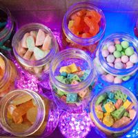 Candy, water beads, fairy lights