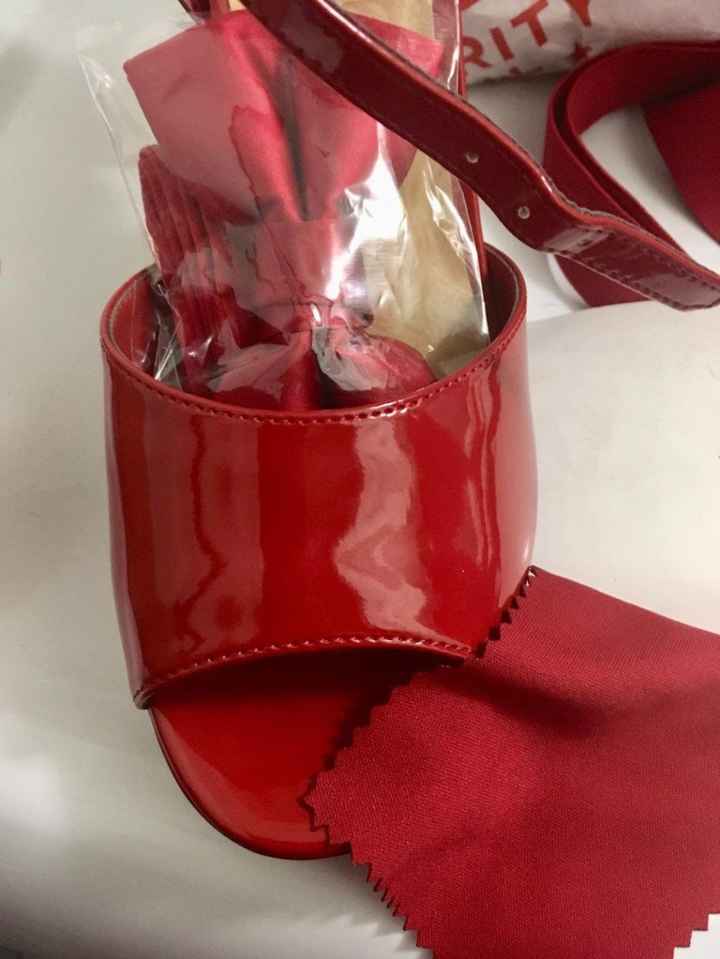 Shoe compared to men's bowtie and David's Bridal swatch for Bridesmaid dresses