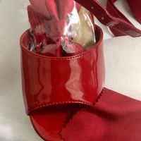 Shoe compared to men's bowtie and David's Bridal swatch for Bridesmaid dresses