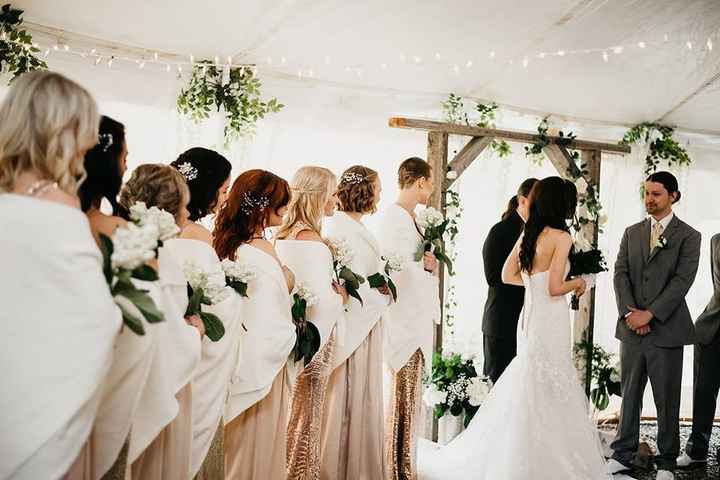 white shawls green decor gold dresses