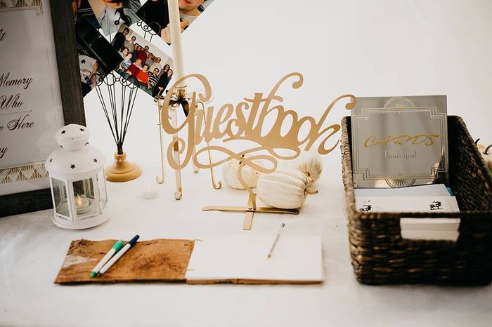 Cards basket next to guestbook 