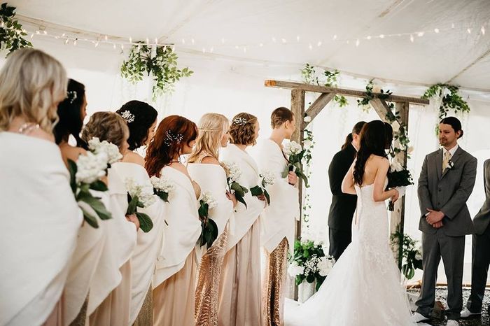 white shawls green decor gold dresses