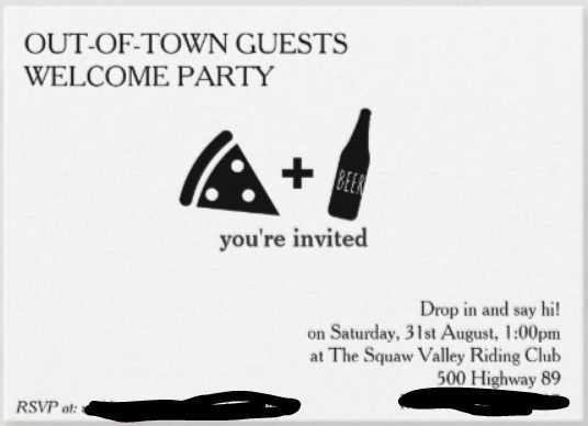 Out-of-town guests welcome party/social/meet&greet 1