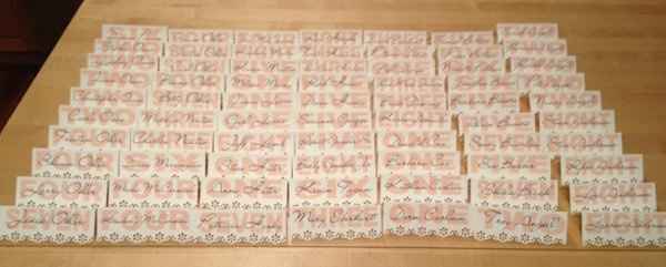 The Escort Cards are finished!  FH spared my hands!