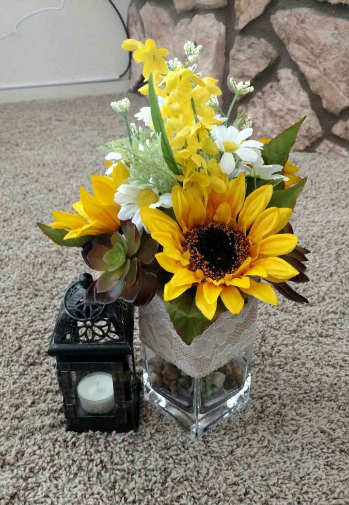 DIY centerpiece trial round 1 (will use real flowers day of)
