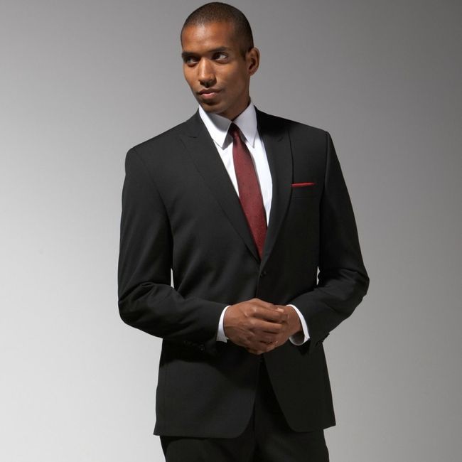 Black suit, Burgundy tie
