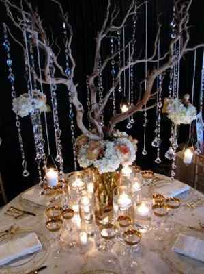 Centerpieces with hanging crystals