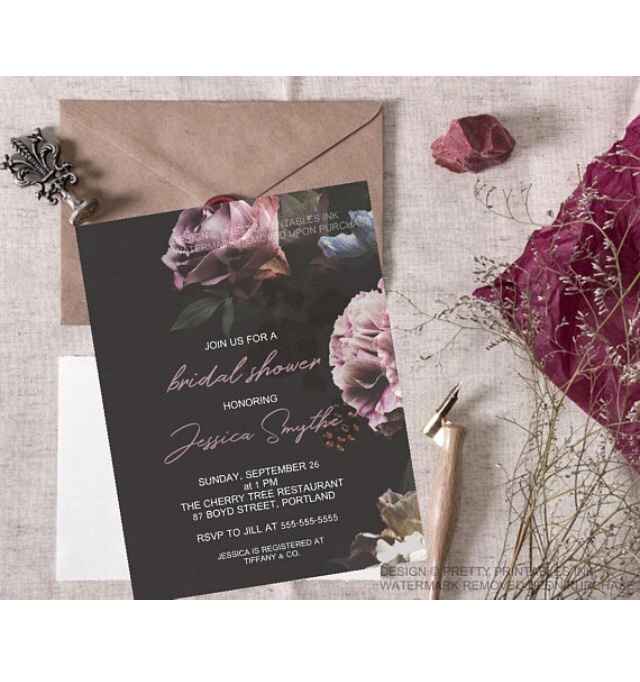 Dark & moody shower invites 