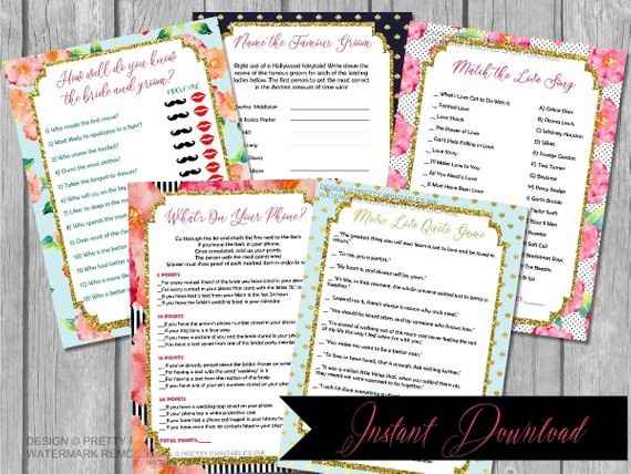 Instant download bridal shower games