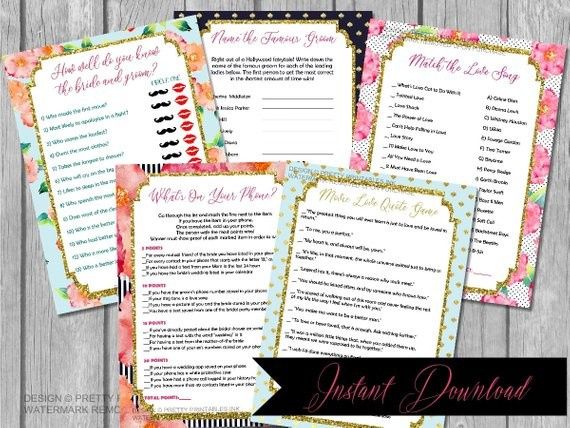 Instant download bridal shower games