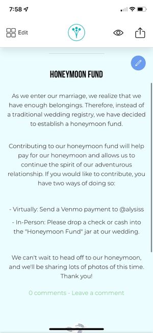 Money for honeymoon instead of Registry - 1
