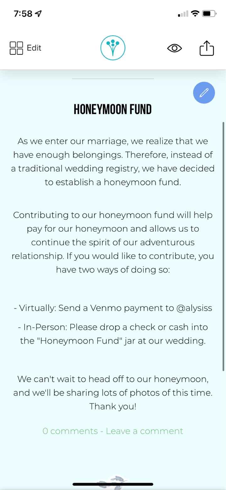 Money for honeymoon instead of Registry - 1