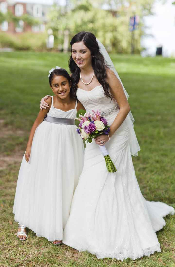 Diamond white bridal dress with ivory flower girl dresses?