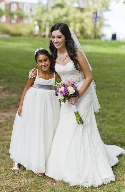 Diamond white bridal dress with ivory flower girl dresses?