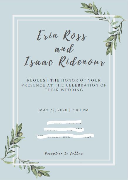 Invitation (back will have an engagement photo because we aren't doing Save the Dates)