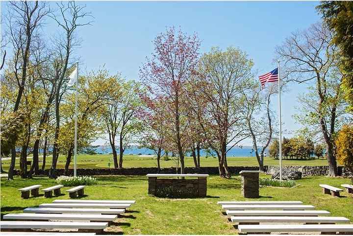 View of Chapel with the ocean behind it. 