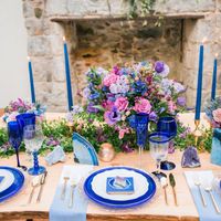 Blue glassware, candles, etc.