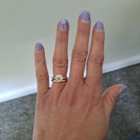 Show me your solitaire engagement rings with plain metal wedding bands. - 3