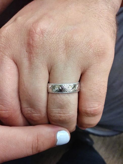 My groom's ring arrived yesterday! White gold, hand engraved. It's gorgeous!! - 1