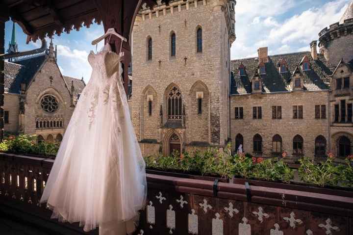 My dress against castle courtyard background, my dressing room had a balcony that over looked the co