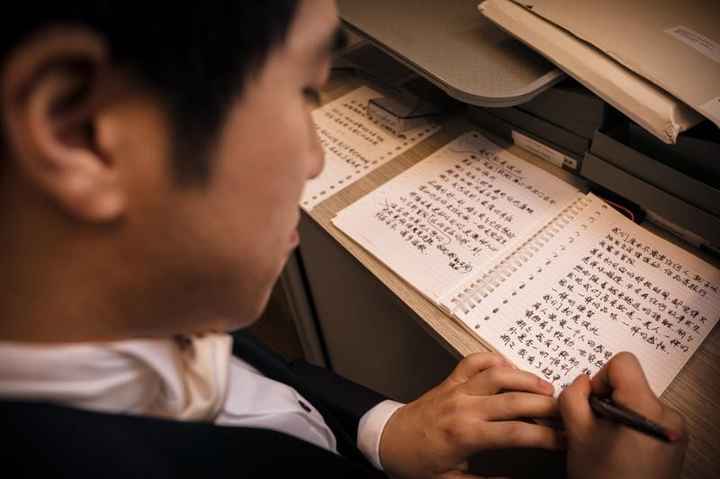 Apparently husband procrastinated and was frantically scribbling away all morning