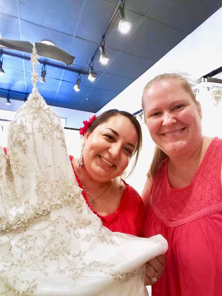 Taking advantage of a sample sale with my Matron of Honor!