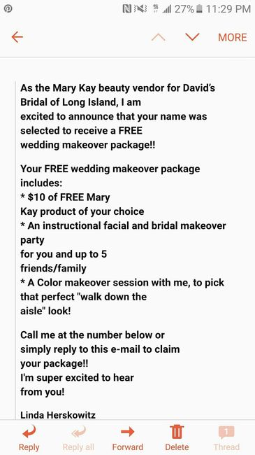 Davids Bridal - Won a free Mary Kay bridal makeover?