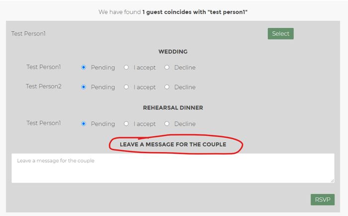 Removing Leave a Message for the Couple on rsvp page 1