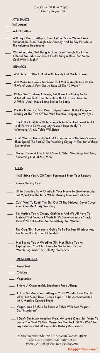 A little Wedding Invite RSVP Humor for those of you stressed out by RSVPs
