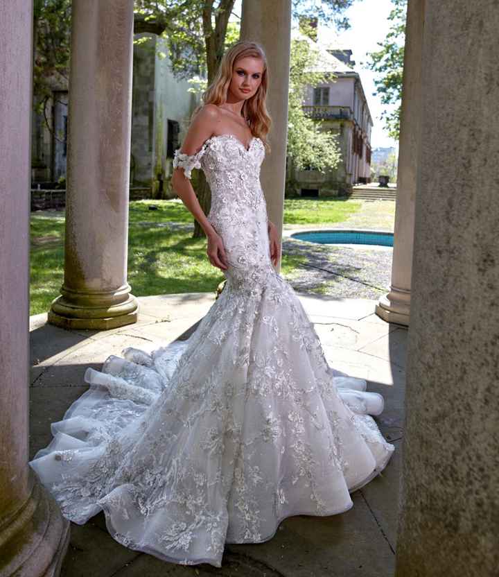 Wedding dress with draped sleeves and straps - 1