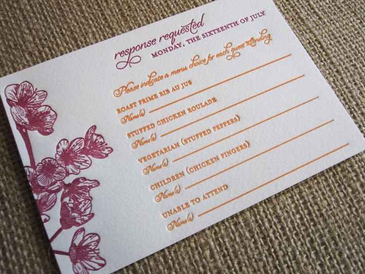 RSVP cards with food choice