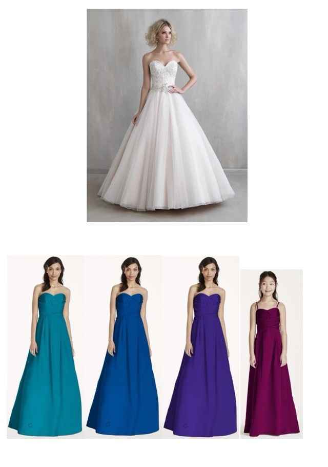 Help! Trying to pair bridesmaid dresses with my wedding gown!