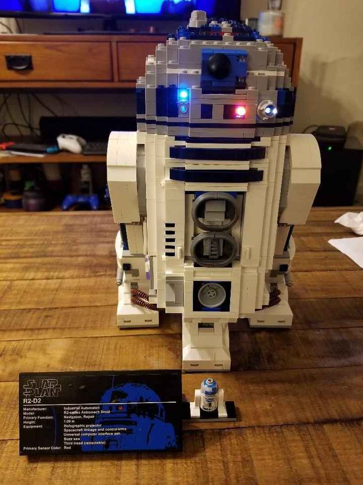 Decor for the card and gift table.  Built r2d2 and added led lights 