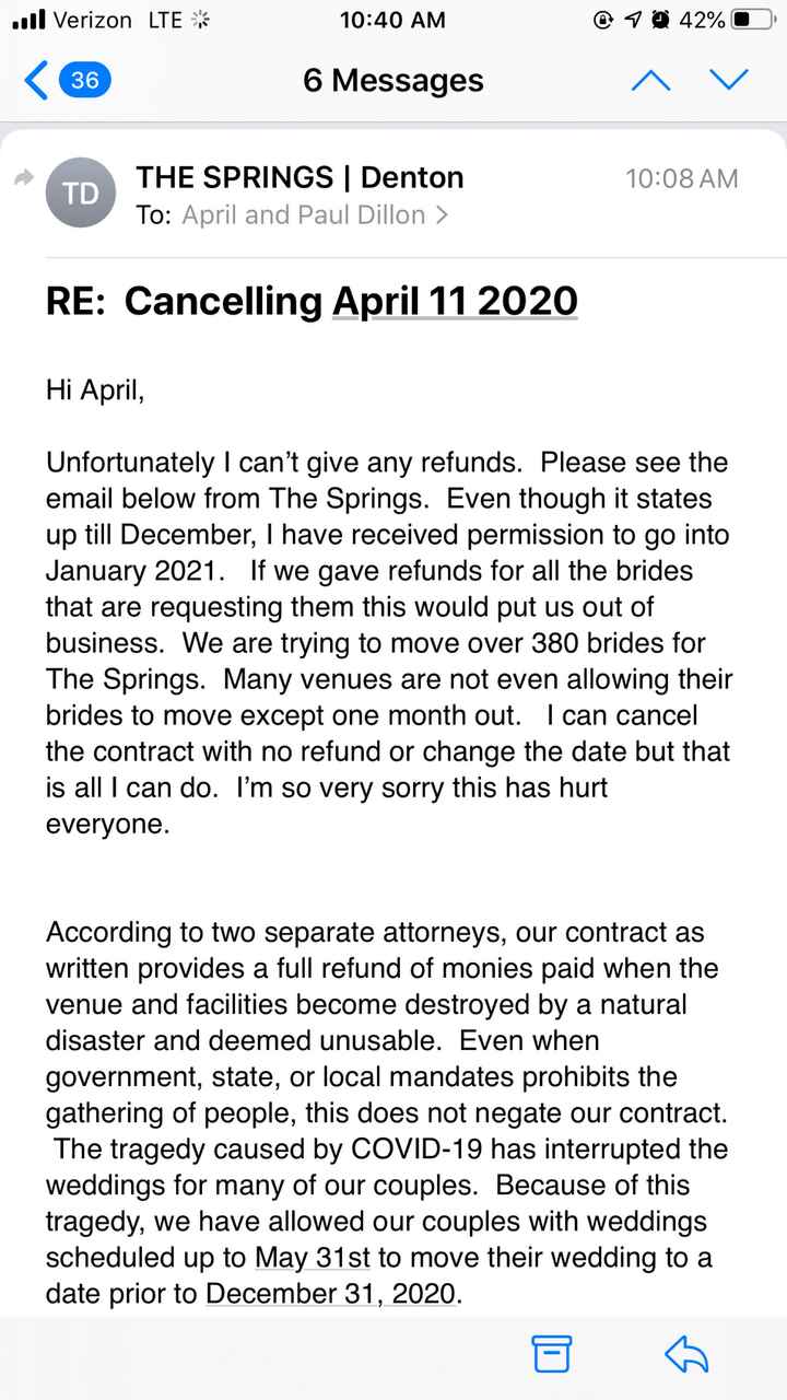 The Springs venue not giving us a refund :( - 1