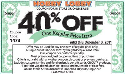 40%  OFF Hobby Lobby....coupon attached